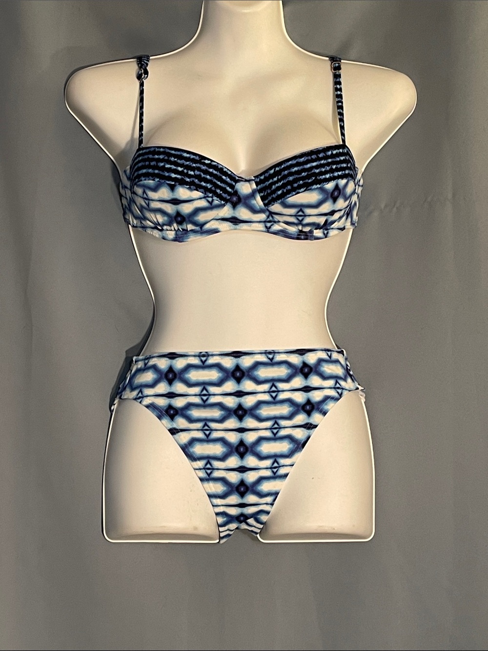 Michael Kors Navy and White Geometric Bandeau Bikini